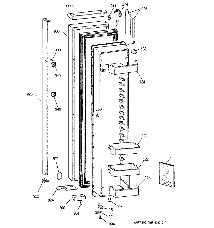 FREEZER DOOR Diagram and Parts List for TPJ24BIBEWW  General Electric Refrigerator