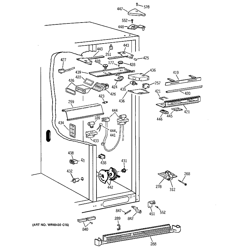 FRESH FOOD SECTION Diagram and Parts List for TPJ24BIBEWW  General Electric Refrigerator