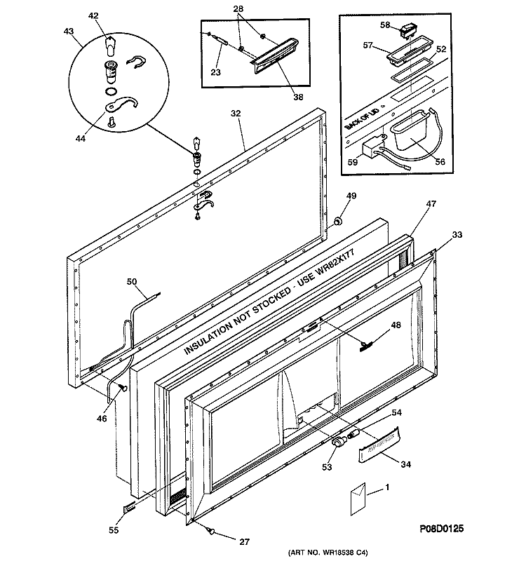 DOOR Diagram and Parts List for FCM15DACWH  General Electric Freezer