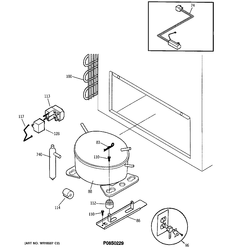 UNIT PARTS Diagram and Parts List for FCM20DADWH  General Electric Freezer
