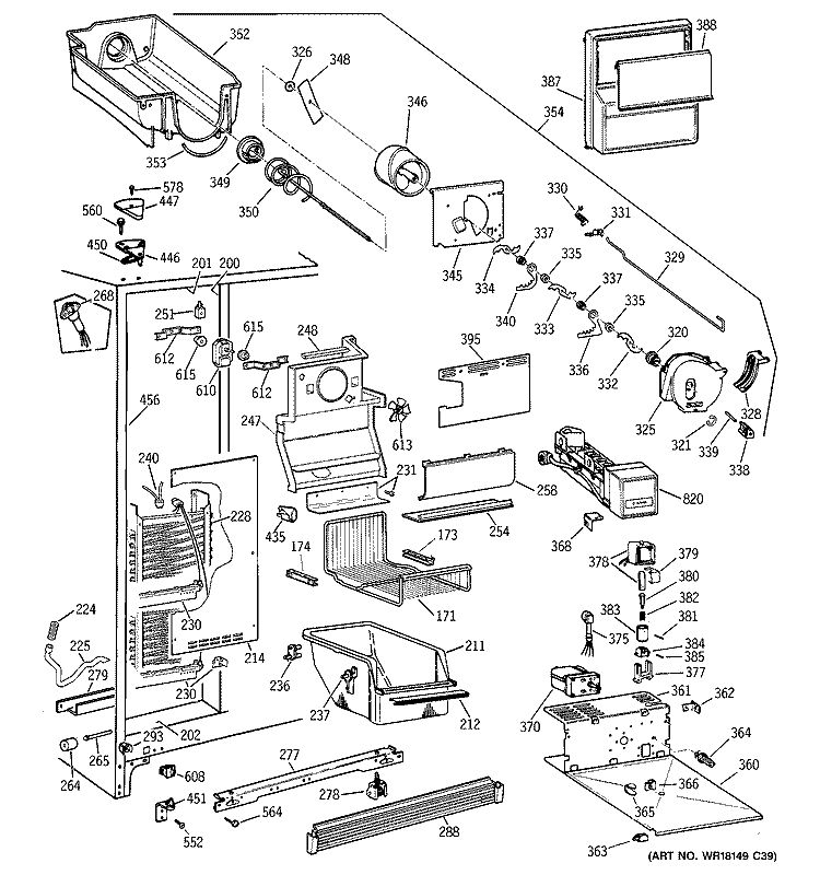 FREEZER SECTION Diagram and Parts List for TFG25PRBCBS  General Electric Refrigerator