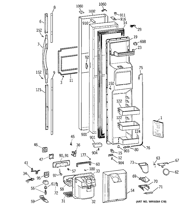 FREEZER DOOR Diagram and Parts List for TFG28PFCCBS  General Electric Refrigerator