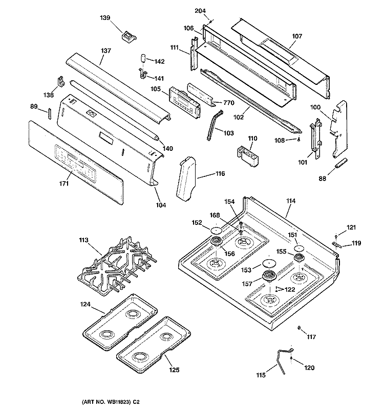 CONTROL PANEL & COOKTOP Diagram and Parts List for JGBP86BEB1BB  General Electric Range
