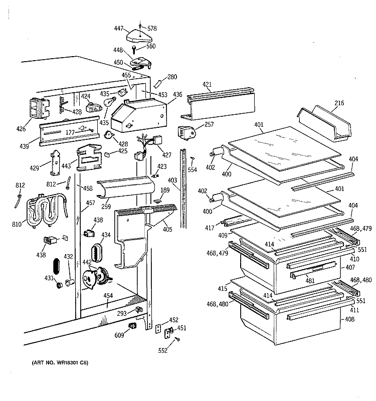 FRESH FOOD SECTION Diagram and Parts List for CST25GRBEAA  Hotpoint Refrigerator