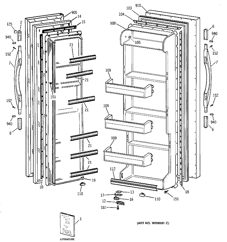DOORS Diagram and Parts List for CSX19LABEWH  Hotpoint Refrigerator