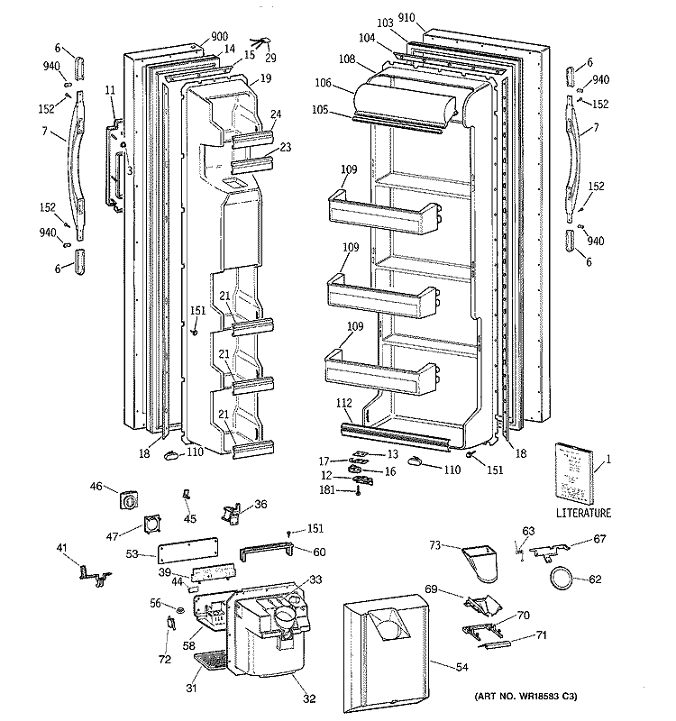 DOORS Diagram and Parts List for CSX22BCBEWH  Hotpoint Refrigerator