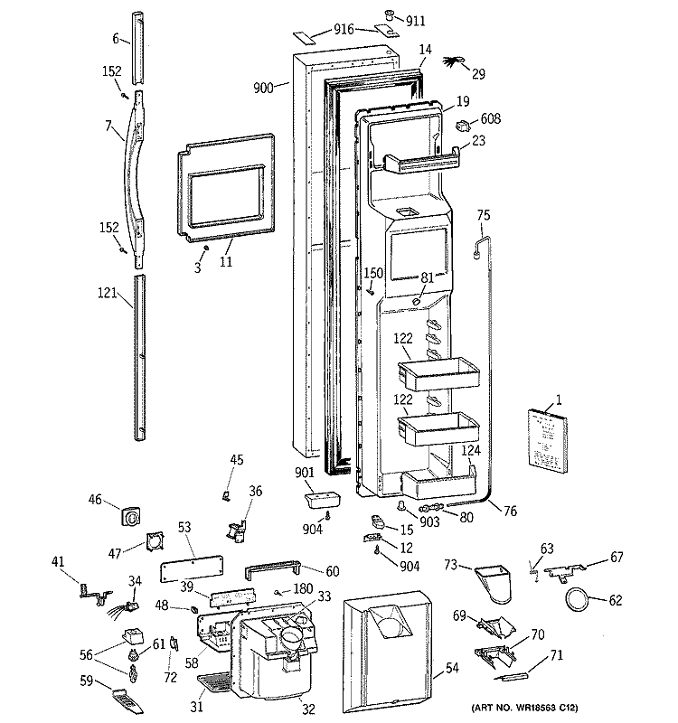 FREEZER DOOR Diagram and Parts List for CSG28DHCEWW  Hotpoint Refrigerator