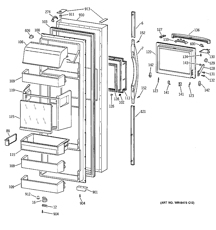 FRESH FOOD DOOR Diagram and Parts List for CSG28DHCEWW  Hotpoint Refrigerator