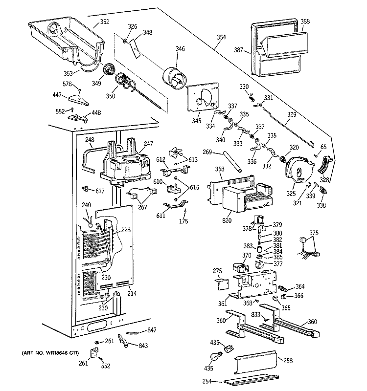FREEZER SECTION Diagram and Parts List for CSG28DHCEWW  Hotpoint Refrigerator