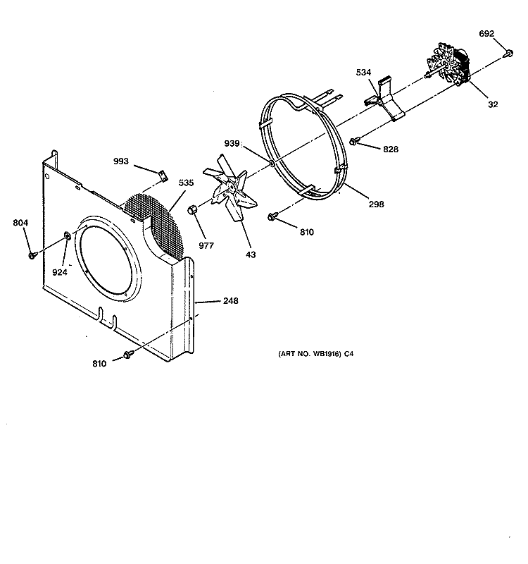 FAN ASSEMBLY Diagram and Parts List for JKP18AA1AA  General Electric Wall Oven