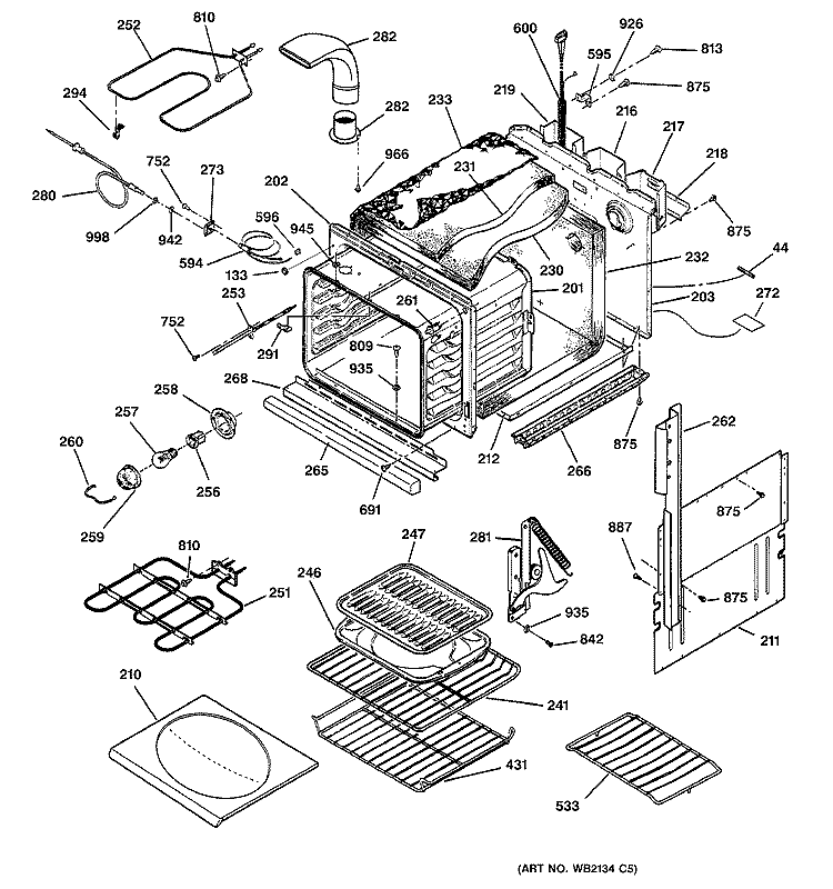 BODY PARTS Diagram and Parts List for JKP18AA2AA  General Electric Wall Oven