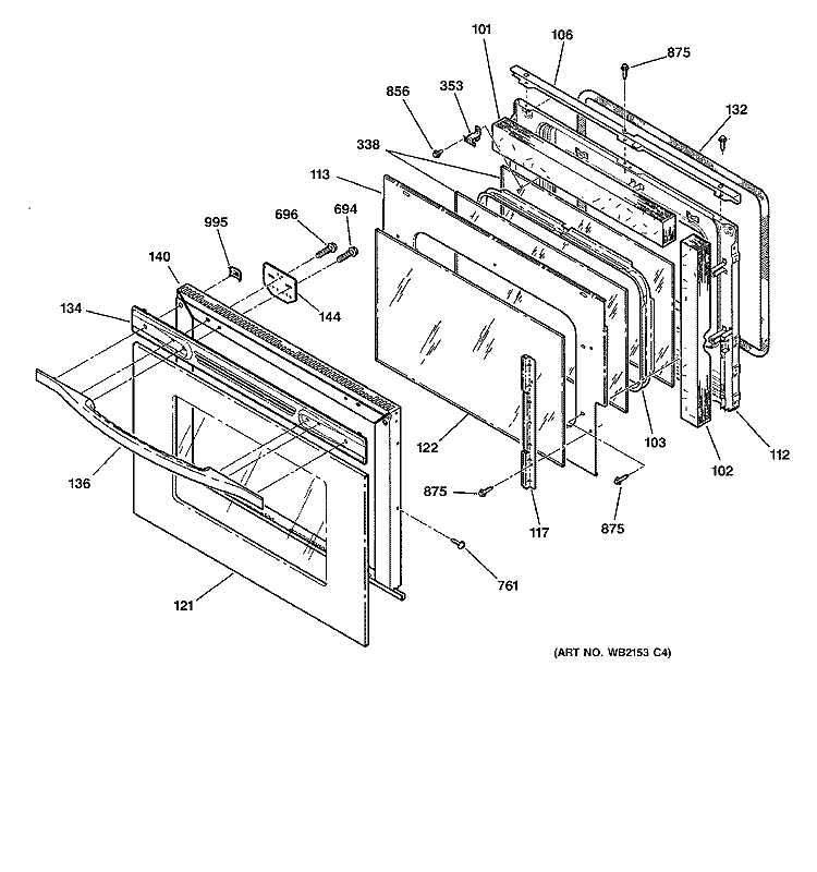 DOOR Diagram and Parts List for JKP18AA2AA  General Electric Wall Oven