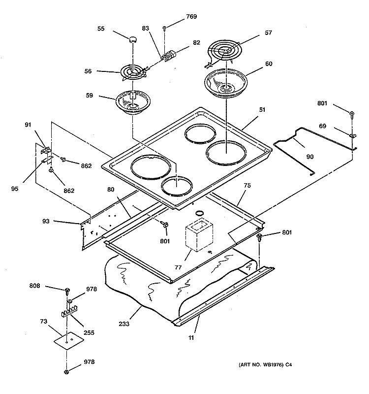 COOKTOP Diagram and Parts List for JDC27GV1BG  General Electric Range
