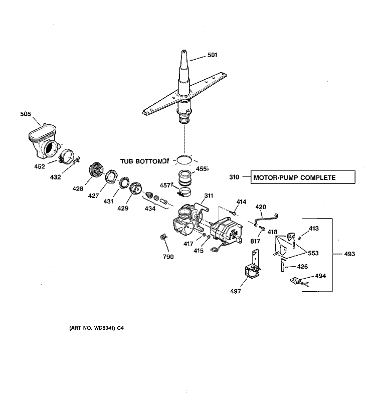 MOTOR - PUMP MECHANISM Diagram and Parts List for GSD3732D00WW  General Electric Dishwasher