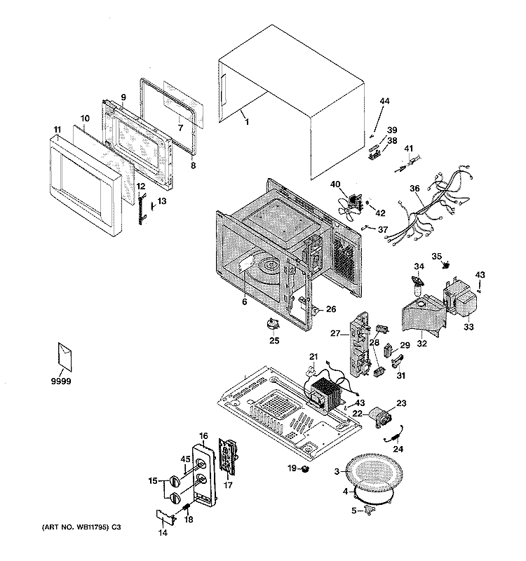 Section Diagram and Parts List for JES611WC001  General Electric Microwave