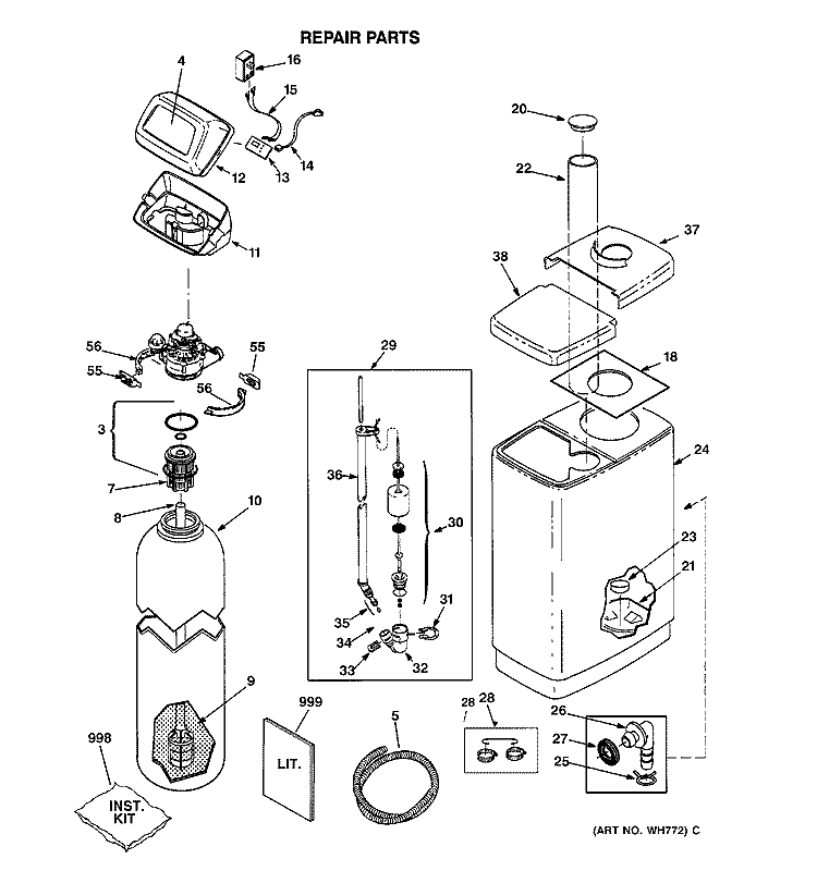 BODY PARTS Diagram and Parts List for PNSF35B00  General Electric Water Softener