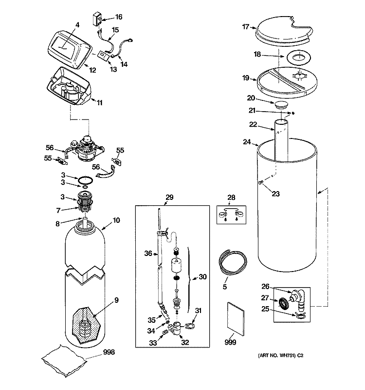 BODY PARTS Diagram and Parts List for GXSF27B00  General Electric Water Softener
