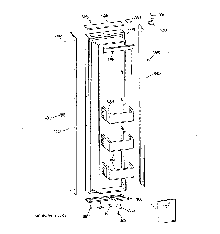 FREEZER DOOR Diagram and Parts List for ZIS36NCA  General Electric Refrigerator