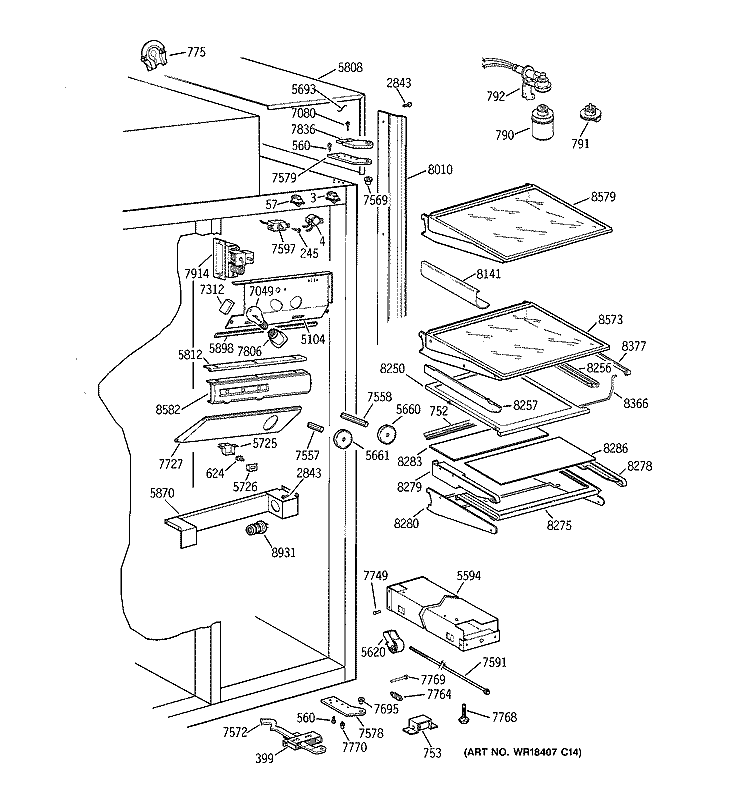 FRESH FOOD SECTION Diagram and Parts List for ZIS36NCA  General Electric Refrigerator
