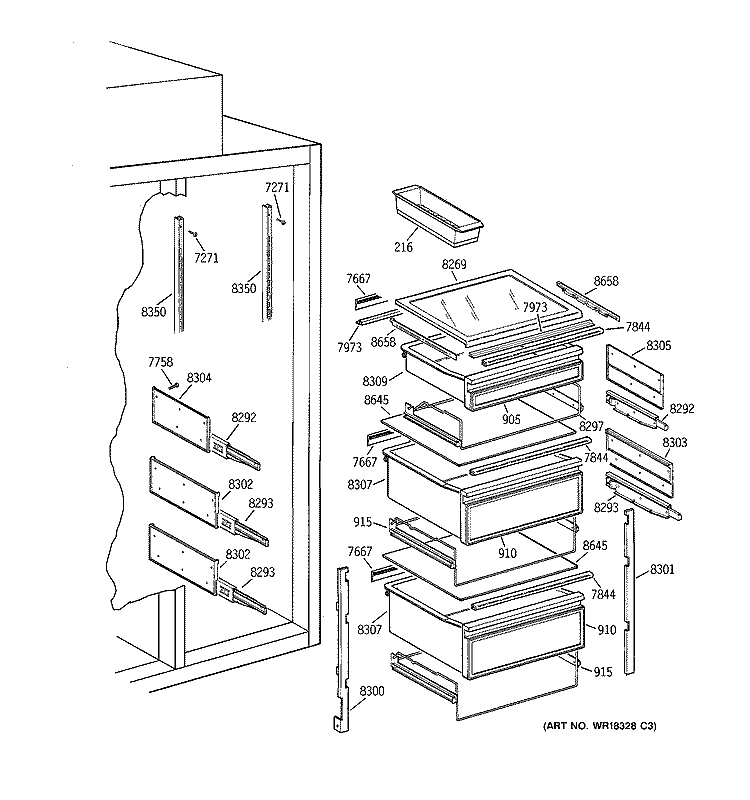 FRESH FOOD SECTION Diagram and Parts List for ZIS36NCA  General Electric Refrigerator
