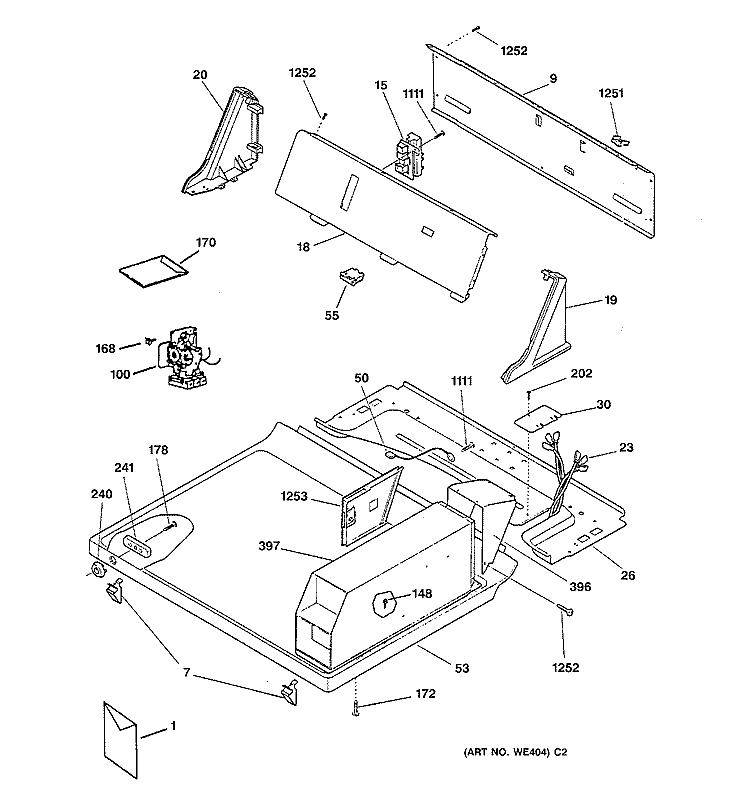 BACKSPLASH & TOP Diagram and Parts List for DCB330EY0AC  General Electric Dryer