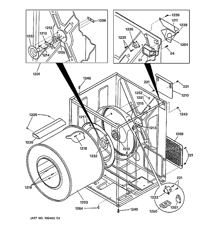 CABINET & DRUM Diagram and Parts List for DCB330EY0AC  General Electric Dryer