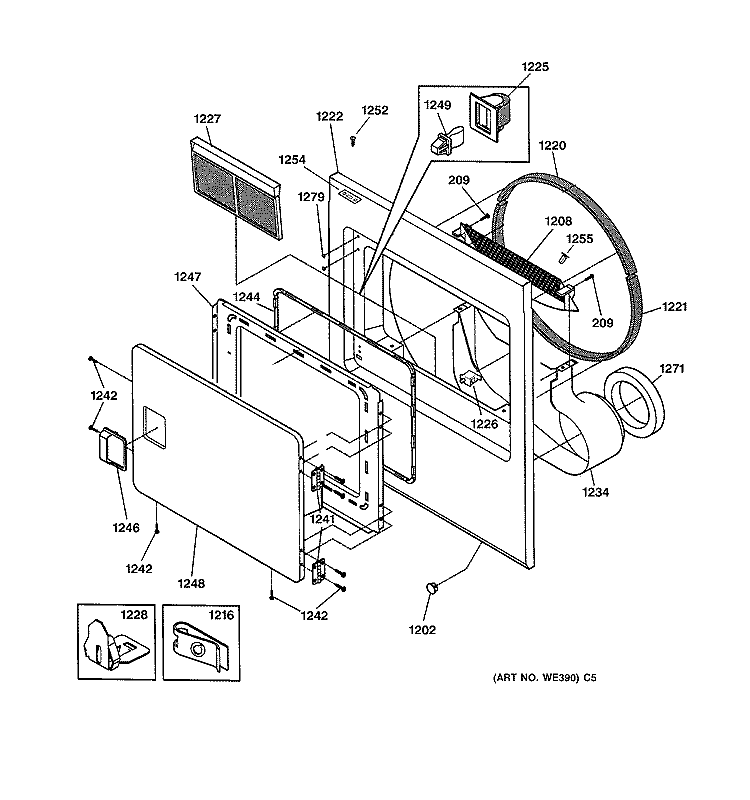 FRONT PANEL & LINT FILTER Diagram and Parts List for DCB330GY0AC  General Electric Dryer