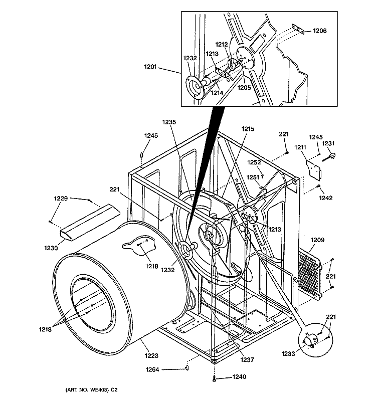 CABINET & DRUM Diagram and Parts List for DCB330GY0AC  General Electric Dryer