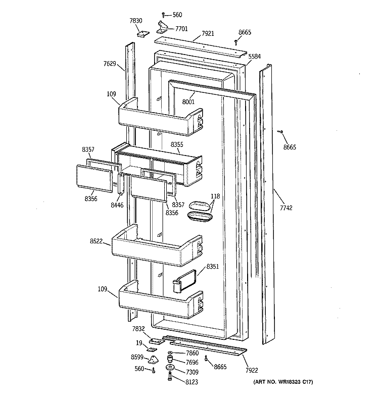 FRESH FOOD DOOR Diagram and Parts List for ZIS42NCA  General Electric Refrigerator