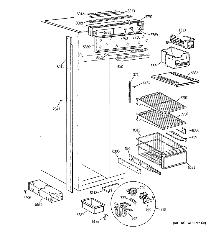 FREEZER SECTION Diagram and Parts List for ZIS42NCA  General Electric Refrigerator