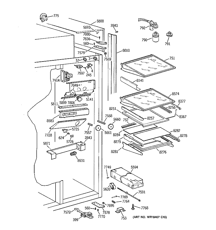 FRESH FOOD SECTION Diagram and Parts List for ZIS42NCA  General Electric Refrigerator