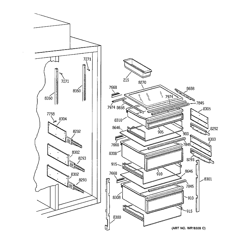 FRESH FOOD SECTION Diagram and Parts List for ZIS42NCA  General Electric Refrigerator