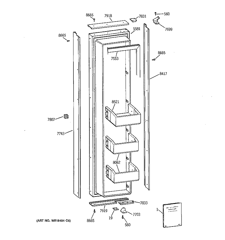FREEZER DOOR Diagram and Parts List for ZIS48NCA  General Electric Refrigerator