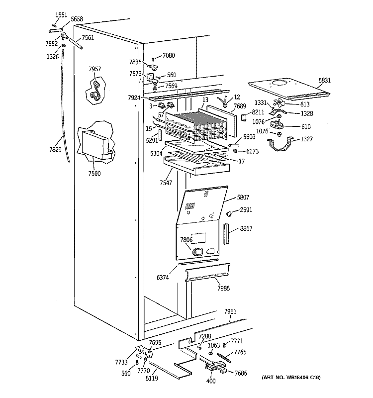 FREEZER SECTION Diagram and Parts List for ZIS48NCA  General Electric Refrigerator