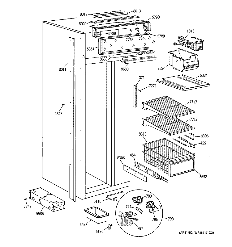 FREEZER SECTION Diagram and Parts List for ZIS48NCA  General Electric Refrigerator