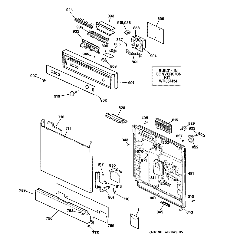 ESCUTCHEON & DOOR ASSEMBLY Diagram and Parts List for GSC3430Z01WW  General Electric Dishwasher