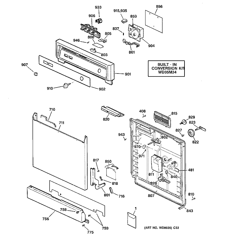 ESCUTCHEON & DOOR ASSEMBLY Diagram and Parts List for GSC3200Z02BL  General Electric Dishwasher