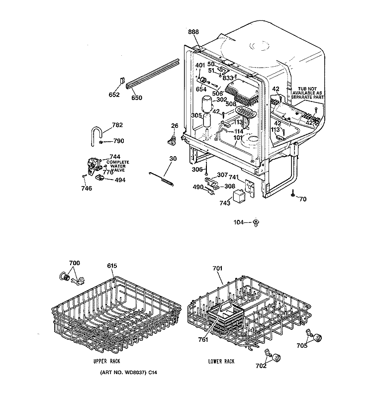 BODY PARTS Diagram and Parts List for GSM2100ZZ1WH  General Electric Dishwasher