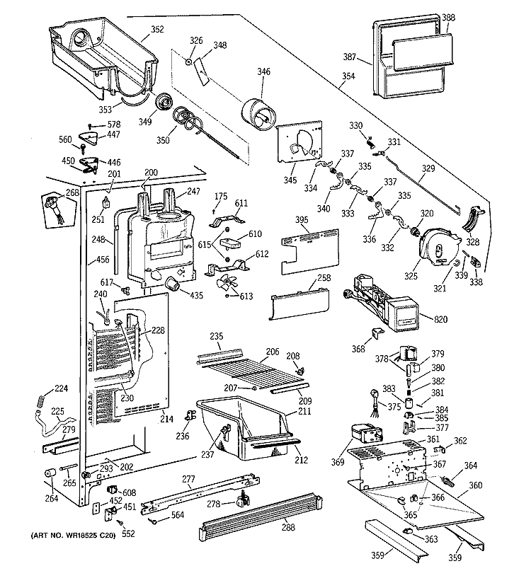 FREEZER SECTION Diagram and Parts List for TFX22XPDAWW  General Electric Refrigerator