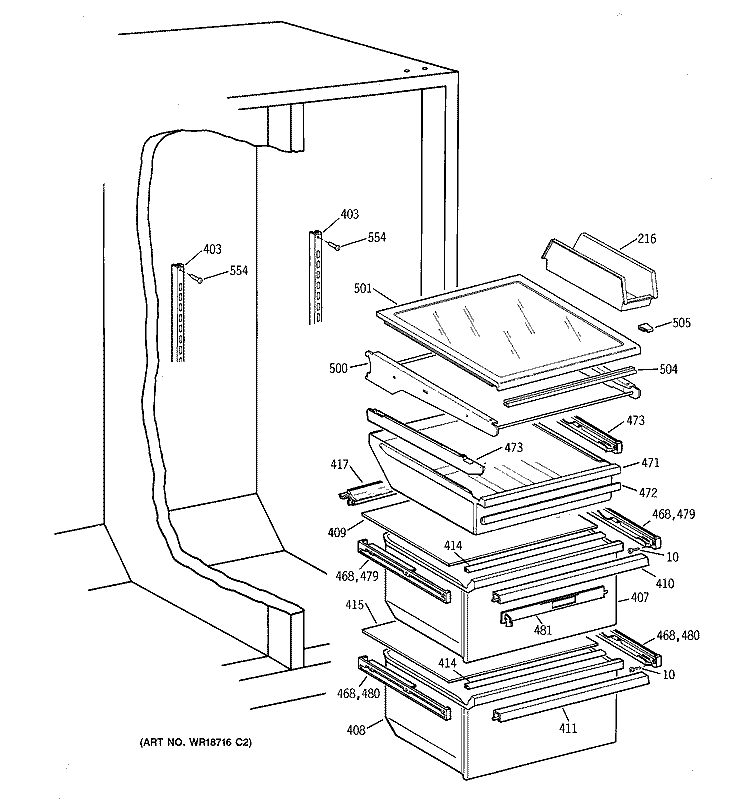 FRESH FOOD SHELVES Diagram and Parts List for TFX22XPDAWW  General Electric Refrigerator
