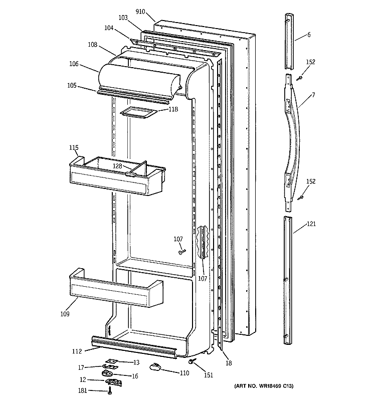 FRESH FOOD DOOR Diagram and Parts List for TFX26XPDAAA  General Electric Refrigerator