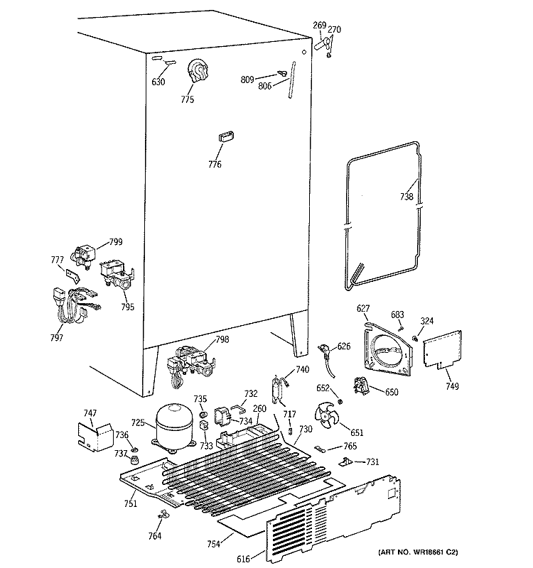 UNIT PARTS Diagram and Parts List for TFX26XPDAAA  General Electric Refrigerator
