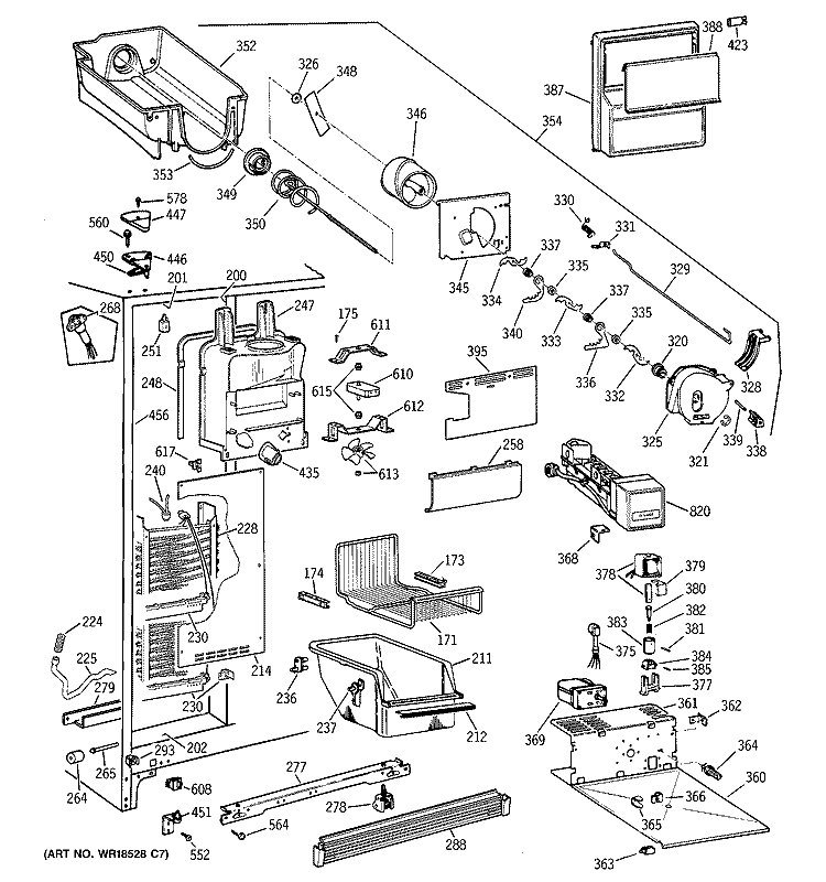 FREEZER SECTION Diagram and Parts List for TFS22PPBCBS  General Electric Refrigerator