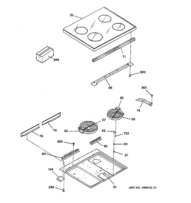 COOKTOP Diagram and Parts List for JBP58LY1WH  General Electric Range