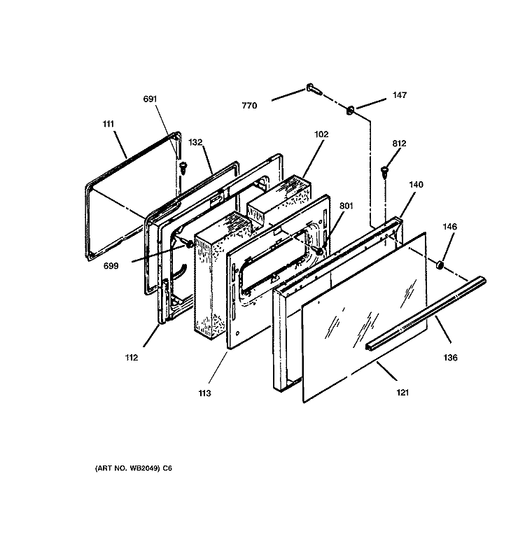 DOOR Diagram and Parts List for JBP58LY1WH  General Electric Range
