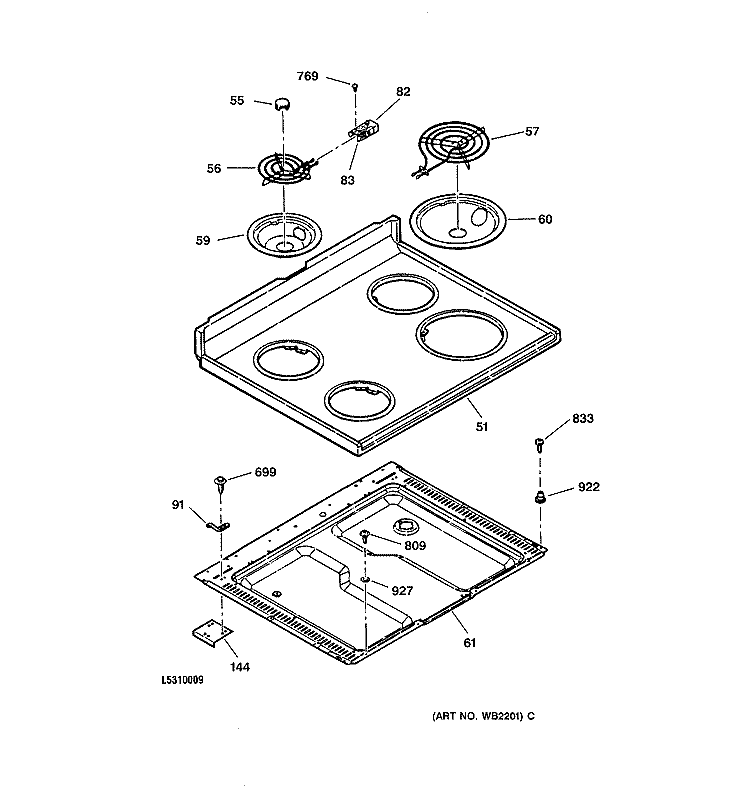 COOKTOP Diagram and Parts List for JBS02LY2WH  General Electric Range