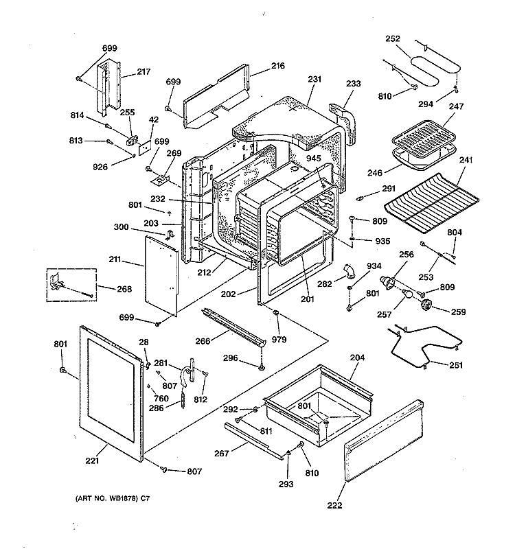 BODY PARTS Diagram and Parts List for JBP62BY1AD  General Electric Range