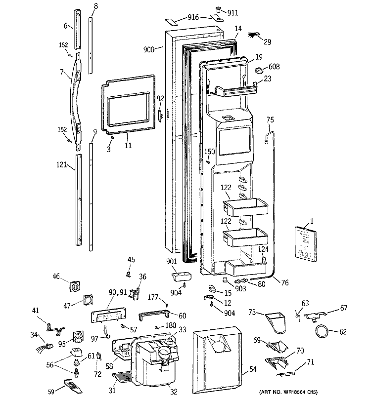 FREEZER DOOR Diagram and Parts List for TFG30PFCEBB  General Electric Refrigerator