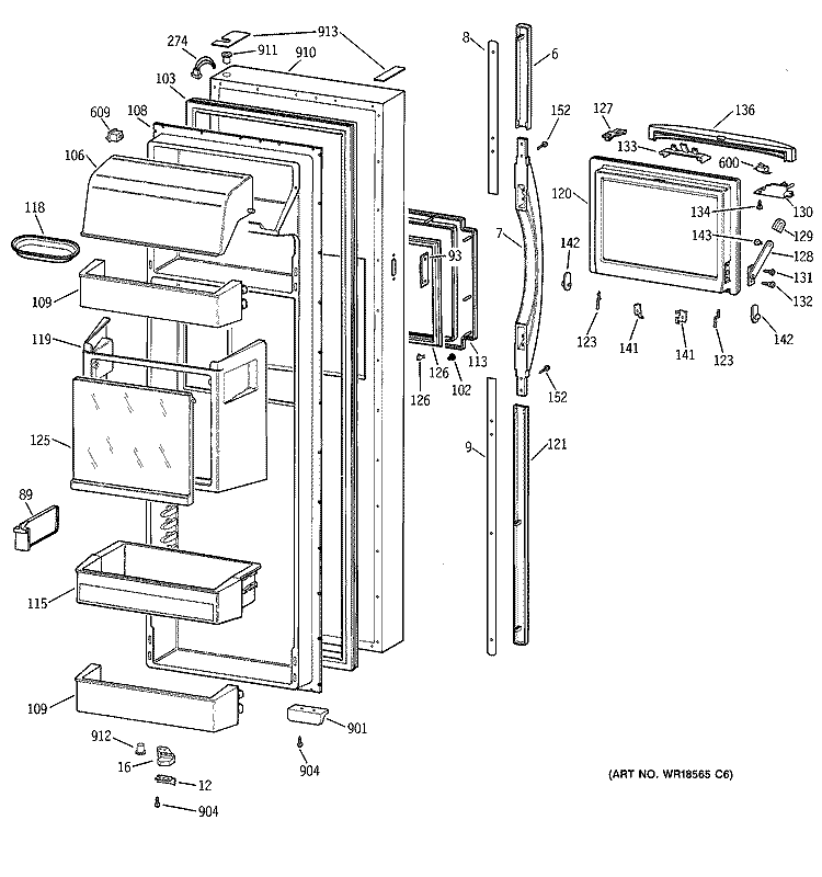 FRESH FOOD DOOR Diagram and Parts List for TFG30PFCEBB  General Electric Refrigerator