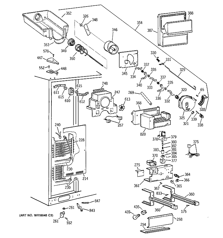 FREEZER SECTION Diagram and Parts List for TFG30PFCEBB  General Electric Refrigerator